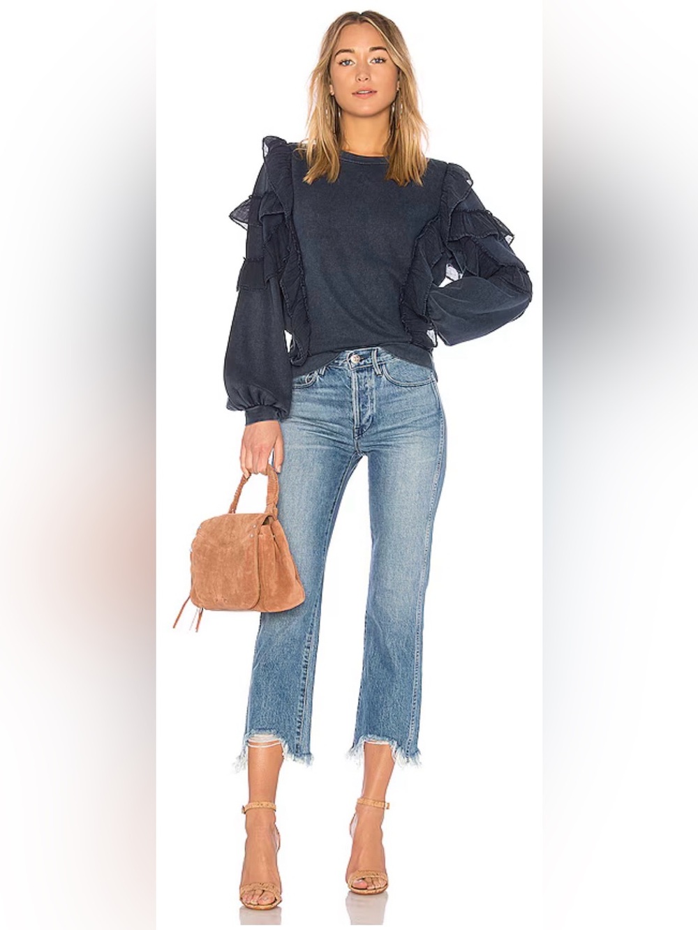 Tularosa Navy Ruffle-Sleeve Sweatshirt
